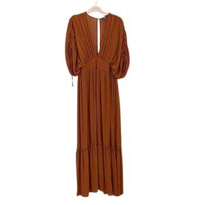 Fashion Nova Ruched Sleeve Rust Sienna Dress